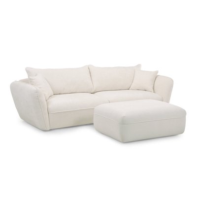 Canapé droit fixe 3 places en tissu texturé avec pouf, LUIGI BOBOCHIC