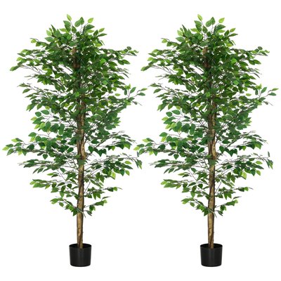 Lot de 2 plantes artificielles ficus H.1,8 m grand réalisme pot inclus HOMCOM