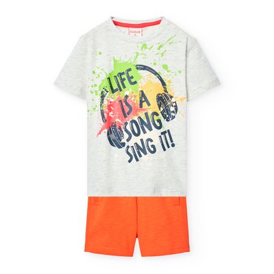 Ensemble t-shirt avec dessin frontal et pantalon court uni BOBOLI