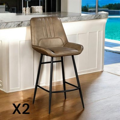 Tabouret de bar en cuir taupe, rayures verticales (lot de 2) MASSA PIER IMPORT