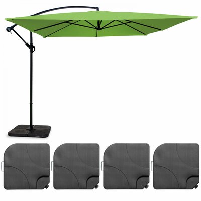 Parasol déporté 3 x 3 m et 4 dalles à lester remplissable, GENOVA OVIALA