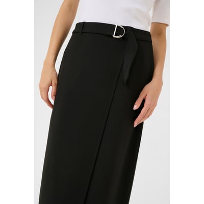 Jupe Portefeuille Noire Synthétique Mi-longue - Taille 36-38 - Occasion En Très Bon état