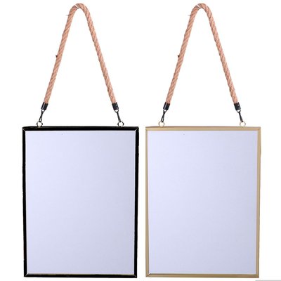 Set de 2 miroirs rectangulaires suspendus corde noir et doré - 40x30cm WADIGA
