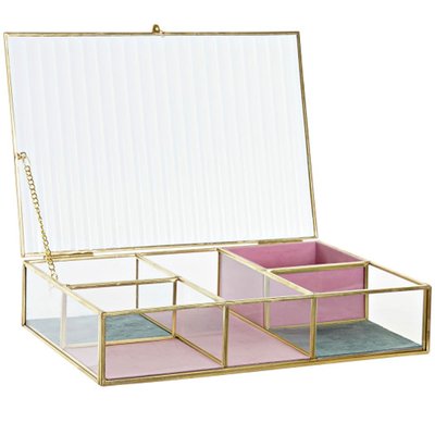 Boîte à bijoux en métal doré, velours et verre 25x17x5.5cm WADIGA