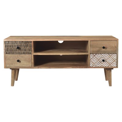 Meuble TV en bois de manguier à motifs 117 cm - TALI RENDEZ-VOUS DÉCO