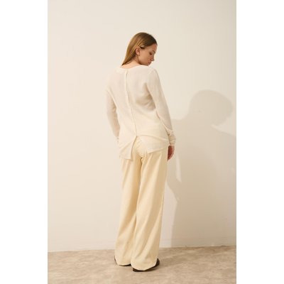 Pull Col Rond Boutons Dos Ivoire Olena JUST CASHMERE