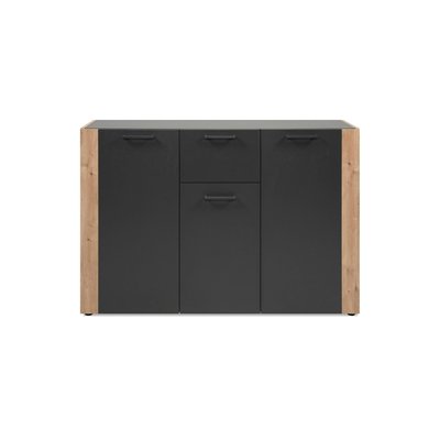 Buffet de rangement gris foncé 3 portes 1 tiroir ALVA PIER IMPORT