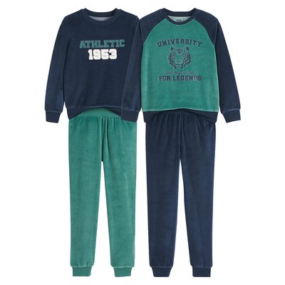 Lot de 2 pyjamas en velours, motif esprit campus LA REDOUTE COLLECTIONS