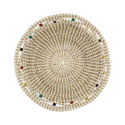 Corbeille ronde en jonc de mer et perles de bois, MILOS NOW'S HOME