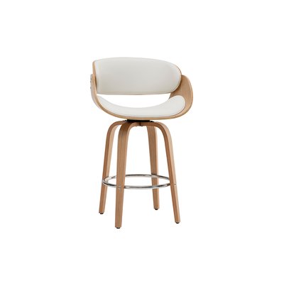 Tabouret de bar pivotant blanc et bois clair 65 cm BENT MILIBOO
