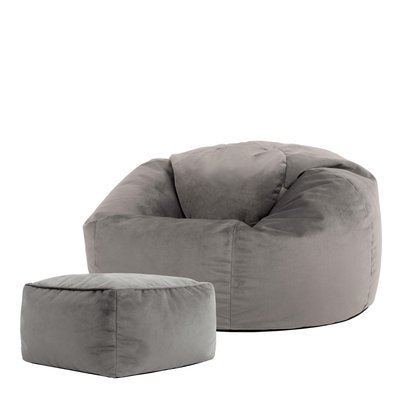 Pouf classique et son repose-pied velours - AURORA ICON