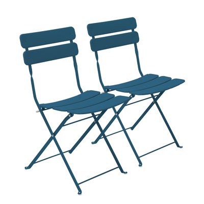 Lot de 2 chaises de jardin pliantes en acier, ANNECY OVIALA