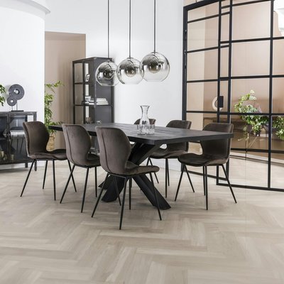 Table à dîner bois massif noir pied central métal mikado 230 cm LUCKNOW PIER IMPORT