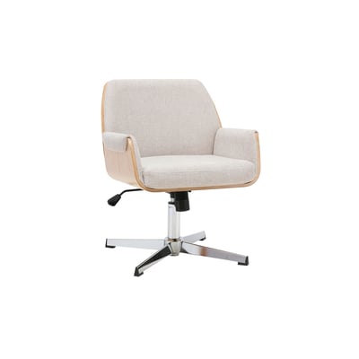 Chaise de bureau en tissu effet velours texturé beige et bois clair chêne RIKKI MILIBOO