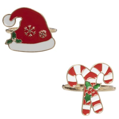 Lot de 2 ronds de serviette de Noël bonnet et sucre d'orge FEERIC LIGHTS & CHRISTMAS