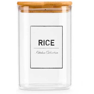 Bocal en verre carré avec bouchon hermétique bambou rice 1.2L WADIGA