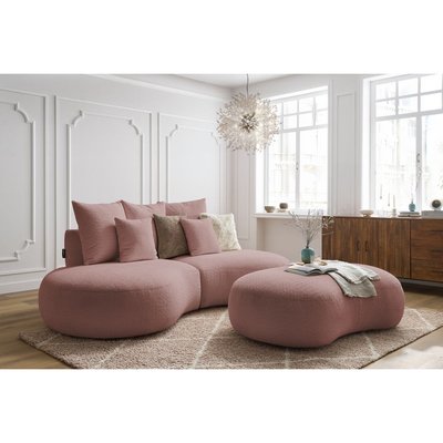 Canapé droit fixe 5 places en tissu bouclette avec pouf, SAINT-GERMAIN BOBOCHIC