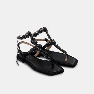 Sandales plates avec bride en strass et bout carré ALMA EN PENA