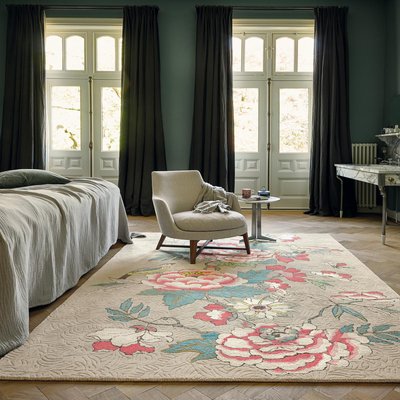 Tapis salon et chambre fait à la main en laine motif floral PAEONIA UN AMOUR DE TAPIS