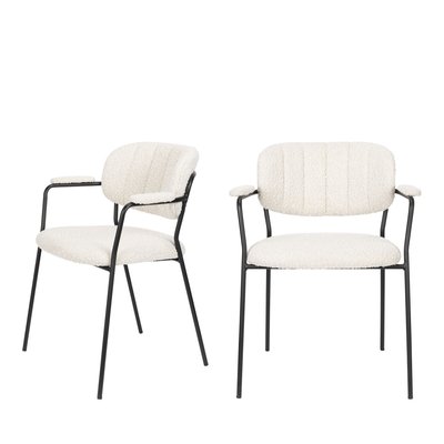 Lot de 2 chaises avec accoudoirs en tissu bouclette et pieds noirs - Jolien DRAWER