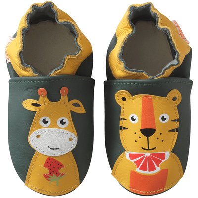 Chaussons bébé cuir souple Gabriel et Gustave prennent le goûter TICHOUPS