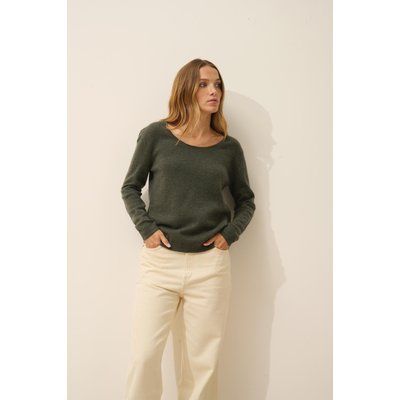 Pull Boat Neck Loose  Kaki Chiné Fiona JUST CASHMERE