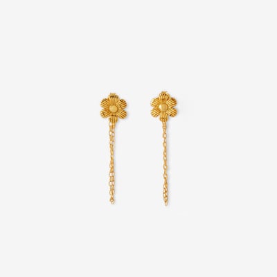 Puces d'oreilles fleurs avec chaine fermoir - argent garanti 925 doré BALABOOSTE