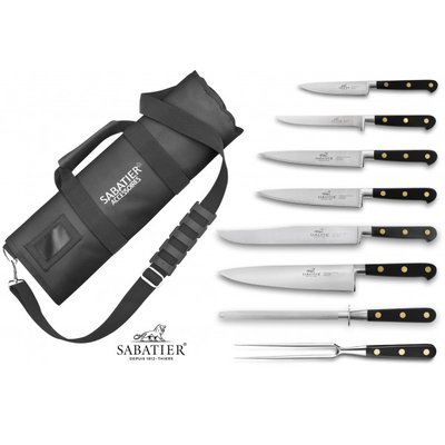 Trousse de cuisinier 6 couteaux + 1 fusil et 1 fourchette Sabatier Ch SABATIER