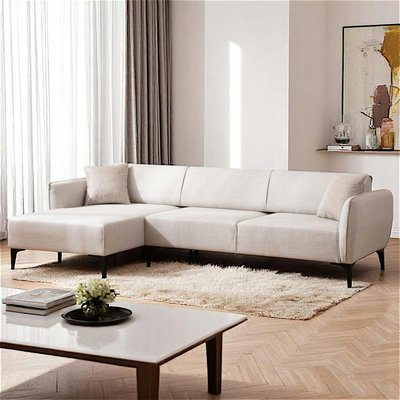 Canapé d'angle sable - couture déco, côté gauche VILNIUS PIER IMPORT