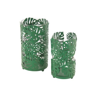 Photophores ronds verts feuilles tropicales métal (Lot de 2) AUBRY GASPARD