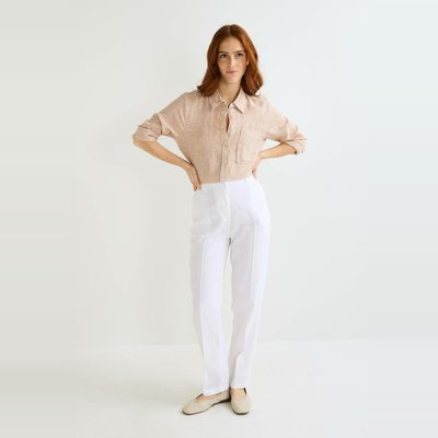 Pantalon carotte à taille semi-élastiquée en lin MONOPRIX