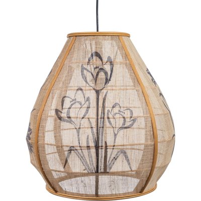 Suspension bambou naturel et jute motif floral peint main RECOLLECTION