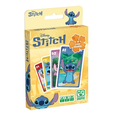 Shuffle  Jeu de Cartes 4 en 1 Stitch - 7 Familles, Bataille, Memo et Action CARTAMUNDI