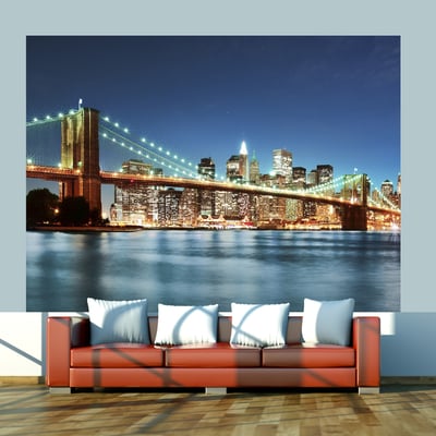 Papier peint intissé panoramique Ville et Architecture Brooklyn Bridge scintillant dans la nuit EDEN