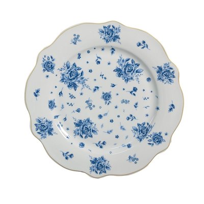 Assiette à dessert en porcelaine blanche motif fleuri bleu 20x20x2cm WADIGA
