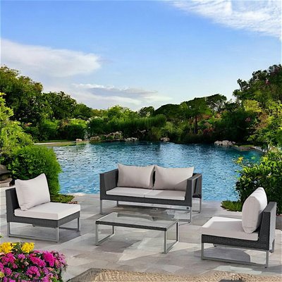 Salon de jardin canapé + 2 fauteuils + table basse résine et aluminium coloris gris PIER IMPORT