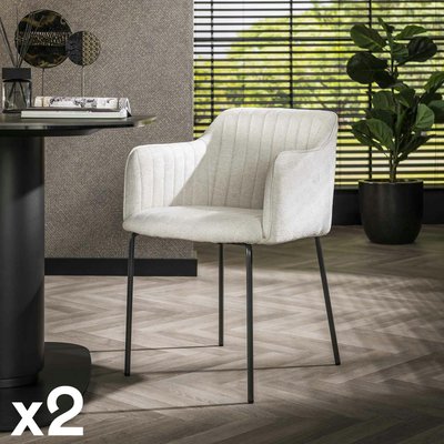 Fauteuil de table blanc en tissu à larges côtes (lot de 2) NOVA PIER IMPORT