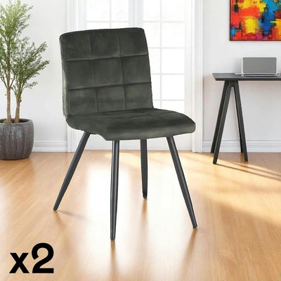 Chaise de salle à manger en velours capitonné gris style contemporain MALMOE (lot de 2) PIER IMPORT