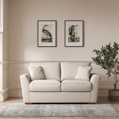 Florence Textured Woven 2 Seater Sofa with Dark Brown Wood Legs SO'HOME