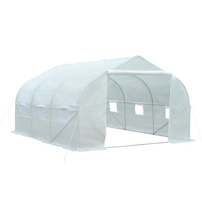 Serre tunnel de jardin grande taille porte + 6 fenêtres acier galvanisé PE haute densité blanc OUTSUNNY