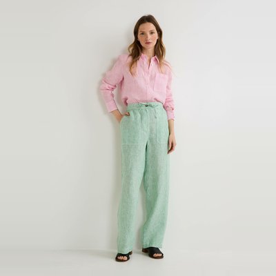 Pantalon taille semi élastiquée à rayures en lin MONOPRIX
