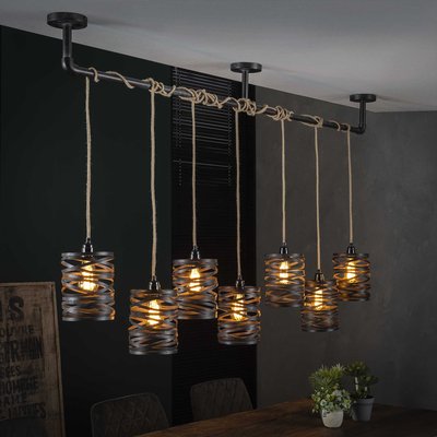 Suspension industrielle effet ruban gris ardoise 7 lampes RALF PIER IMPORT