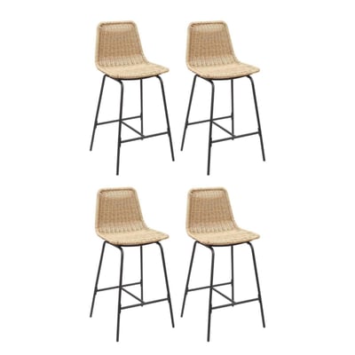 Lot de tabourets de bar et d'ilot en métal avec assise en rotin 65cm KUTA|Lot de 4 | Lot de 4 MOB IN