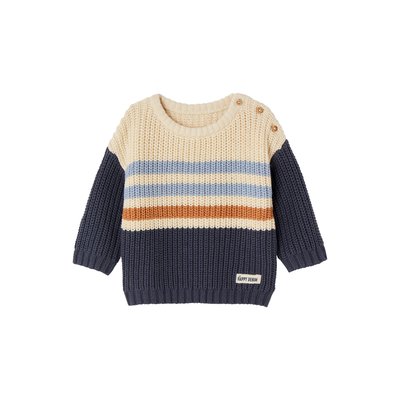 Pull à rayures colorées boutonné épaule  DENIM FABRIC VERTBAUDET