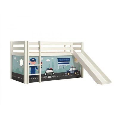 PINO Lit mezzanine avec toboggan + Rideau de lit Police VIPACK