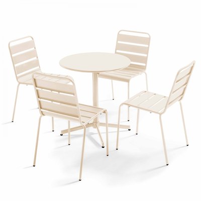 Salon de jardin table ronde et 4 chaises en métal, PALAVAS OVIALA