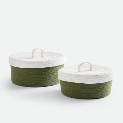 Lot de 2 paniers en coton avec couvercle, diamètre 29 et 35 cm, KESIA LA REDOUTE INTERIEURS