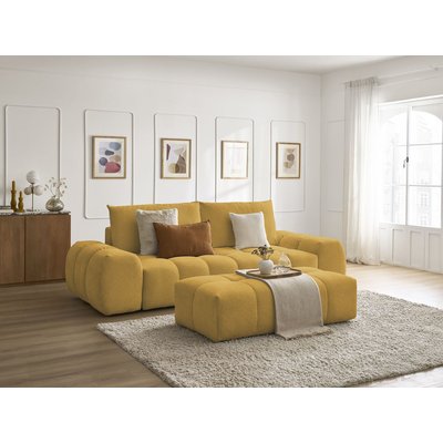 Canapé droit convertible 3 places en tissu chiné avec pouf, EVEREST BOBOCHIC
