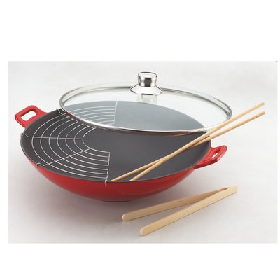 Wok fonte   36 cm avec couvercle en verre BAUMALU