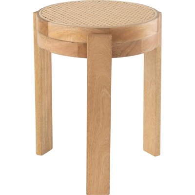 Tabouret en bois de manguier naturel assise tressée artisanale RECOLLECTION